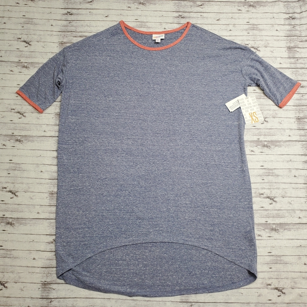 Lularoe Irma Heathered Blue Ringed Tee Shirt Tunic